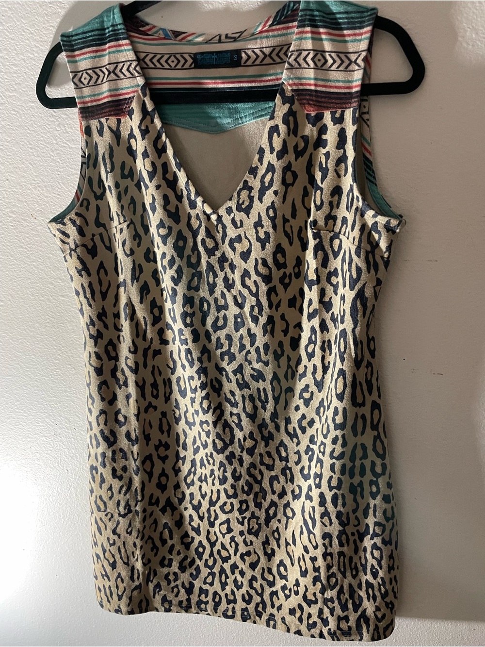 Leopard Print Sleeveless Mini Dress with Teal Accent
